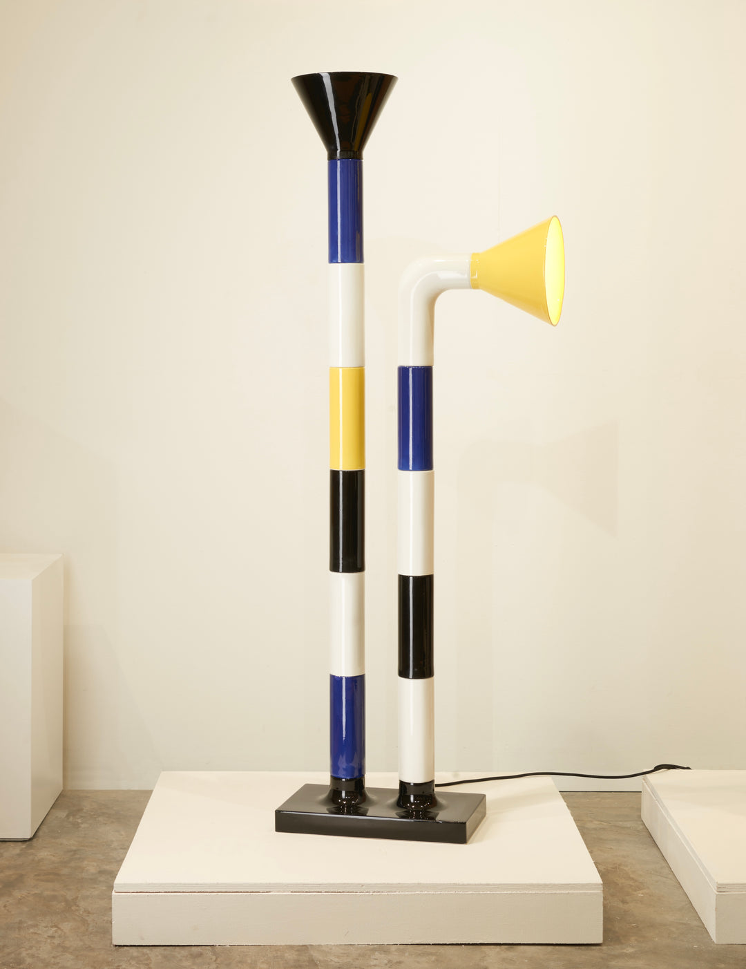 Introducing Milano, ceramic floorlamp - inspired by Italian design, the colors yellow, blu, white and black alternate as a jazz melody - #lightsculpture #functionalart #madeinitaly  - H140 x 45 x 20 cm  📸 @anaisbarelli